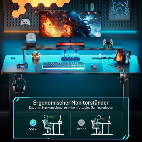 Game Bureau met Led - Computertafel - Gaming Desk - Computersetup — afbeelding 5
