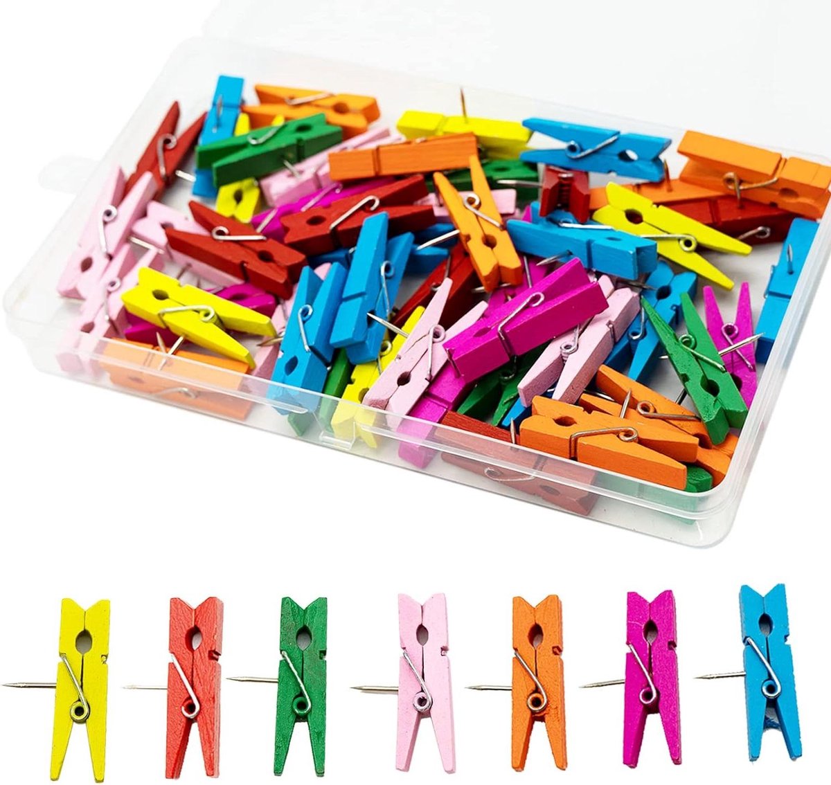 50 stuks meerkleurige push-pincclips voor kaarten, notities en foto's