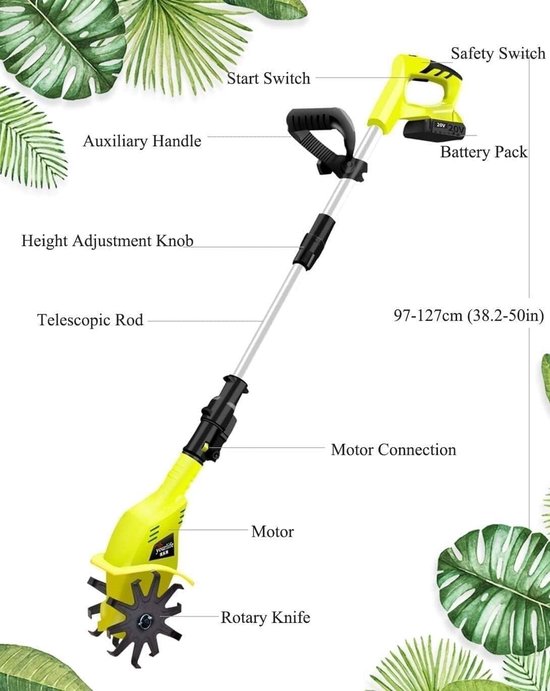 Elektrische Grondfrees - Tuinfrees Cultivator - Onkruid Verwijderen - Lichtgewicht Snoerloos - 10 cm Werkbreedte - One Color — afbeelding 3