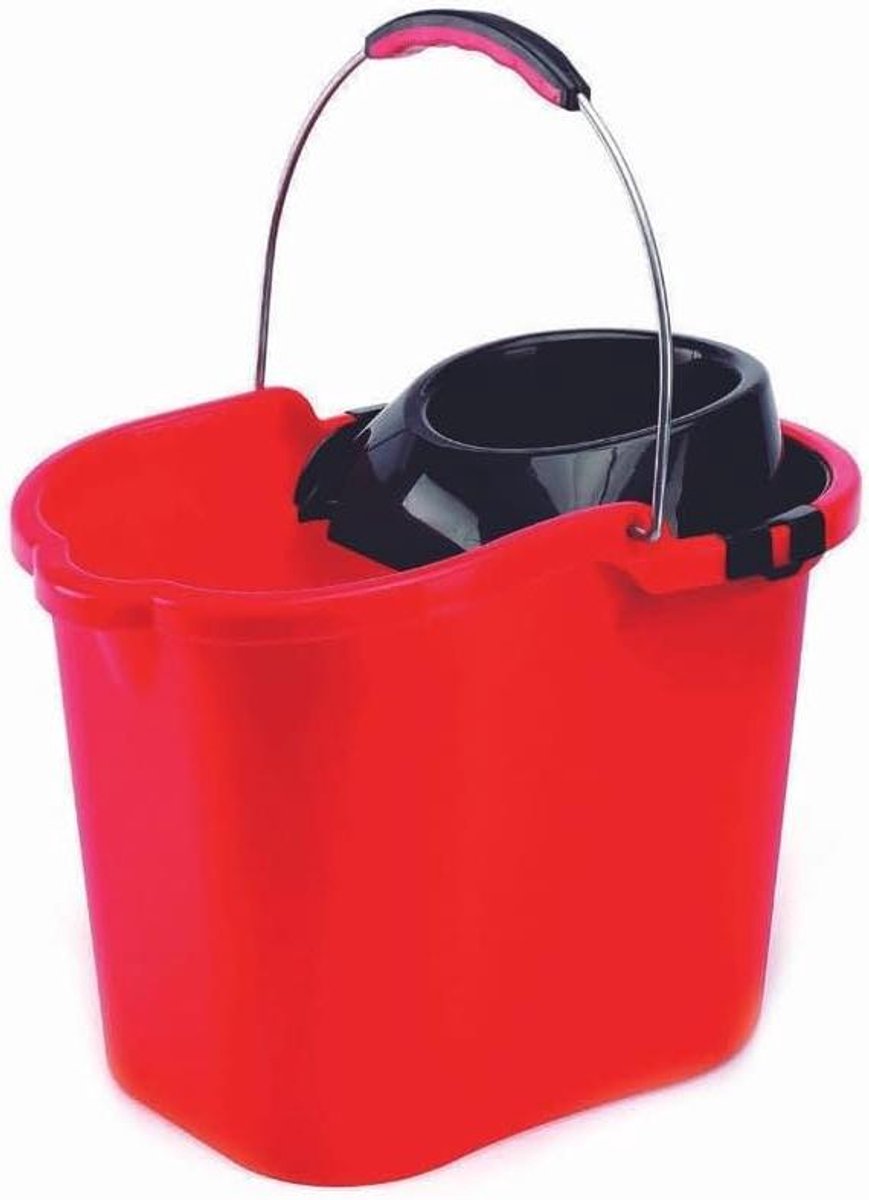 Dweil Emmer Set - Schoonmaak Emmer Mop - Vloeren Schoonmaken - Met Afdruipvlak - 16 liter - Rood