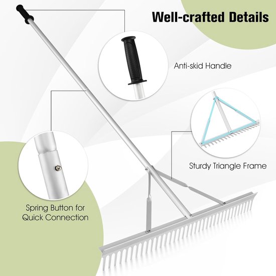 Landschapshark Aluminium - Tuinhark Brede - Gazon Onderhoud - Dubbelzijdig Gebruik - 91 cm Kop - Zilver — afbeelding 3