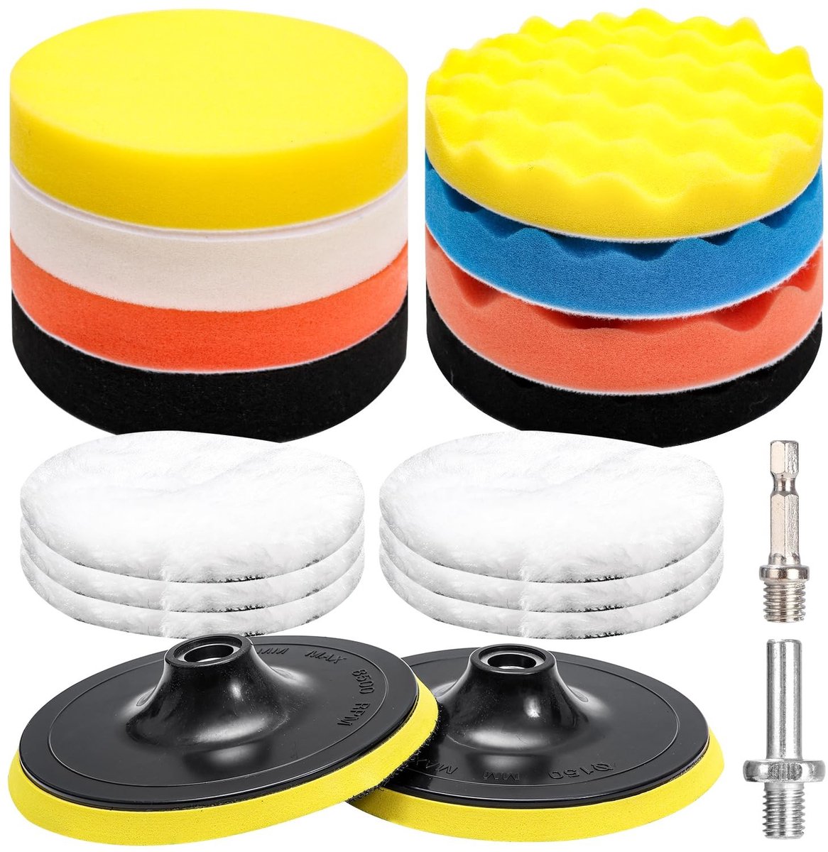 Dailygoody - Polishing Pads - Polijstset voor Auto - 150mm Diameter - Professionele Kwaliteit - Geschikt voor Draadloze Boormachines - Set van 18 Stuks