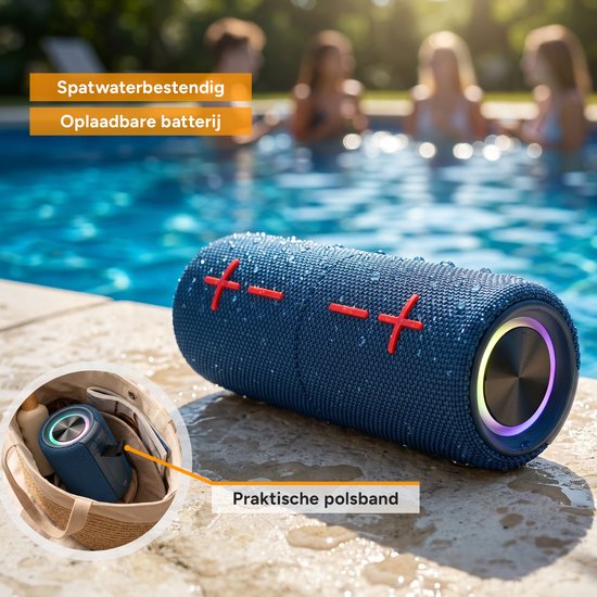 TZS First Austria Bluetooth Speaker 10W - Draadloze TWS Stereo Luidspreker - IPX5, FM-Radio, MicroSD & AUX - USB-C - Blauw van tzs-first-austria — afbeelding 4