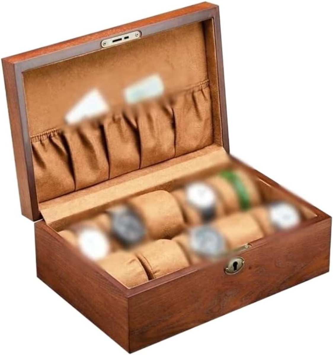 Houten Horloge Kist - Horloge Opberger - Juwelen Opbergen - Zachte Fluwelen Voering - 29.7cm x 20.5cm x 10.5cm - Bruin