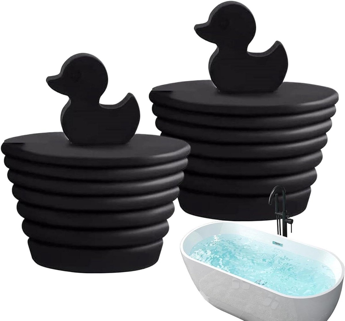 Badstopper - Doucheplug Afvoer - Lekkages Voorkomen - Uniek Eendenontwerp - 4.7 cm - Zwart