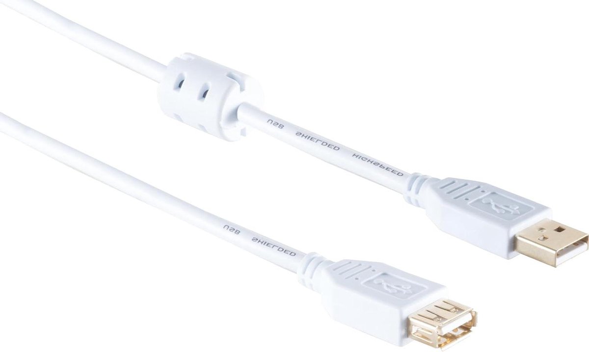 USB-A Verlengkabel - USB Verlenger - Randapparatuur Aansluiten - Met Ferrietring - 1 meter - Wit