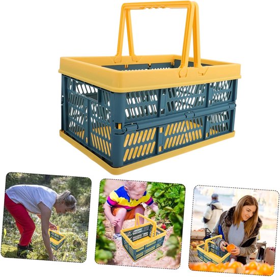 Opvouwbare Opbergmand - Winkelmand Plastic - Boodschappen Doen - Stapelbaar Ontwerp - 20x20x16 cm - Blauw — afbeelding 5