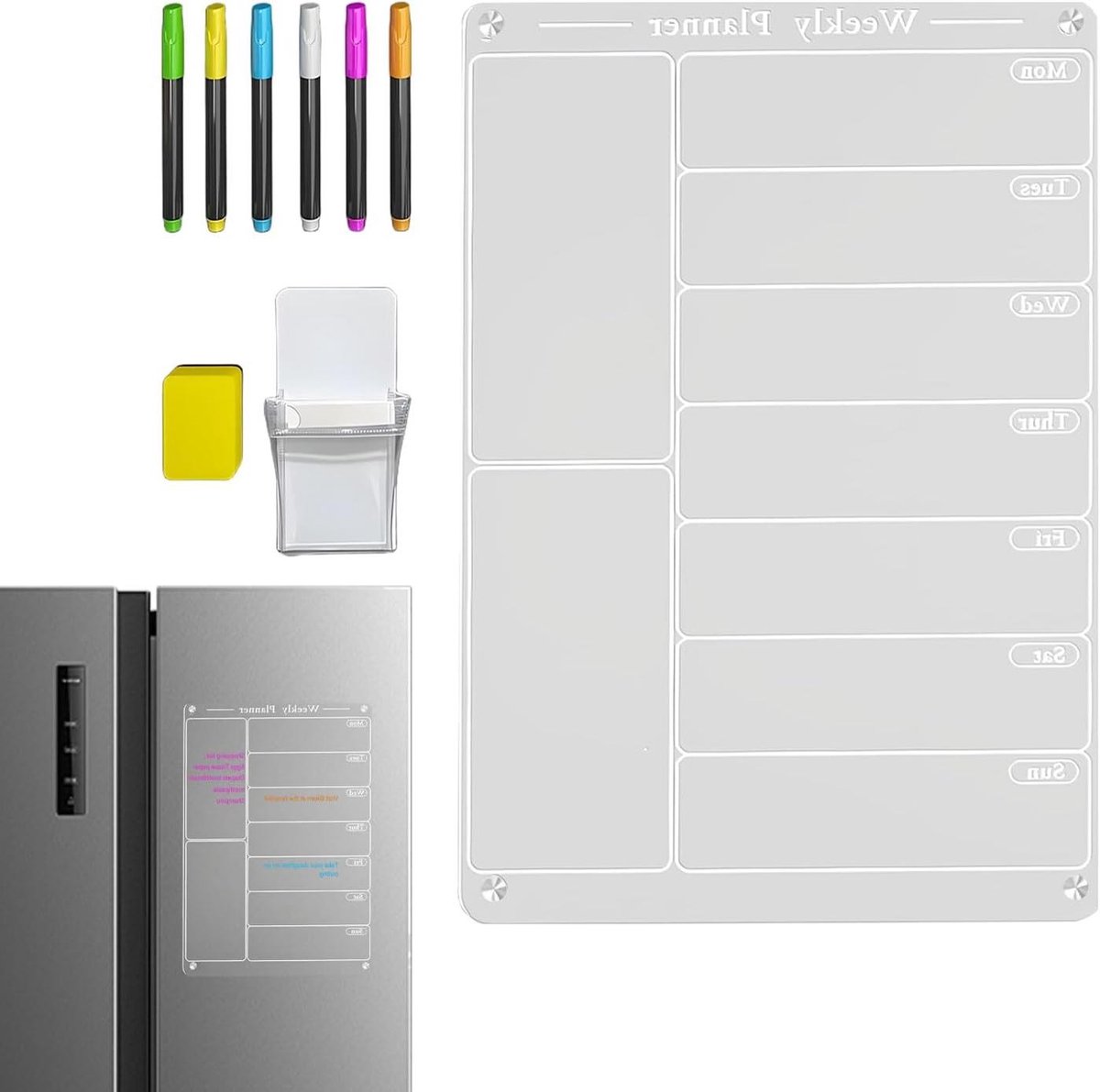 Weekplanner Koelkast - Magnetische Planner Maaltijden - Maaltijden Plannen - Herbruikbaar Acryl - 20x30 cm - Helder