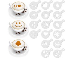 Cappuccino Stencils - Koffie Decoratie - Taart Versieren - 16 Verschillende Patronen - 13x8 cm - Wit