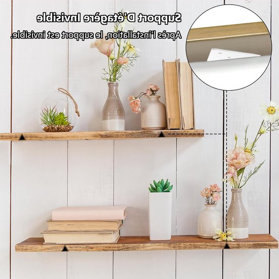 Set van 4 Witte Driehoekige Planksteunen van Metaal, 8 cm, Zwevende Wandplank Steunen voor Open Planken en Creatief Gebruik — afbeelding 3