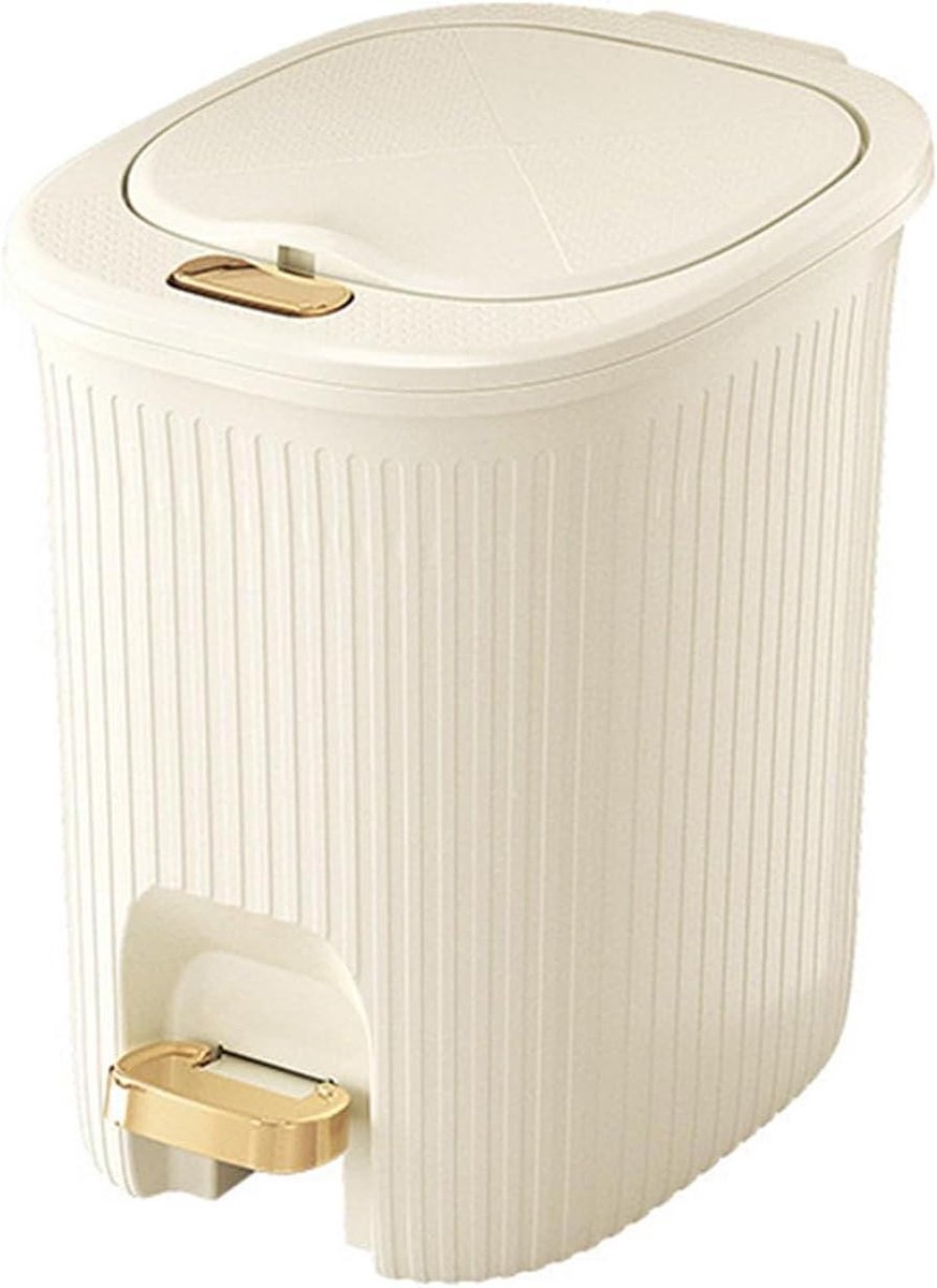 Pedaalprullenbak - Afvalbak met deksel - Ruimte Organiseren - Handsfree voetpedaal - 20L - Beige