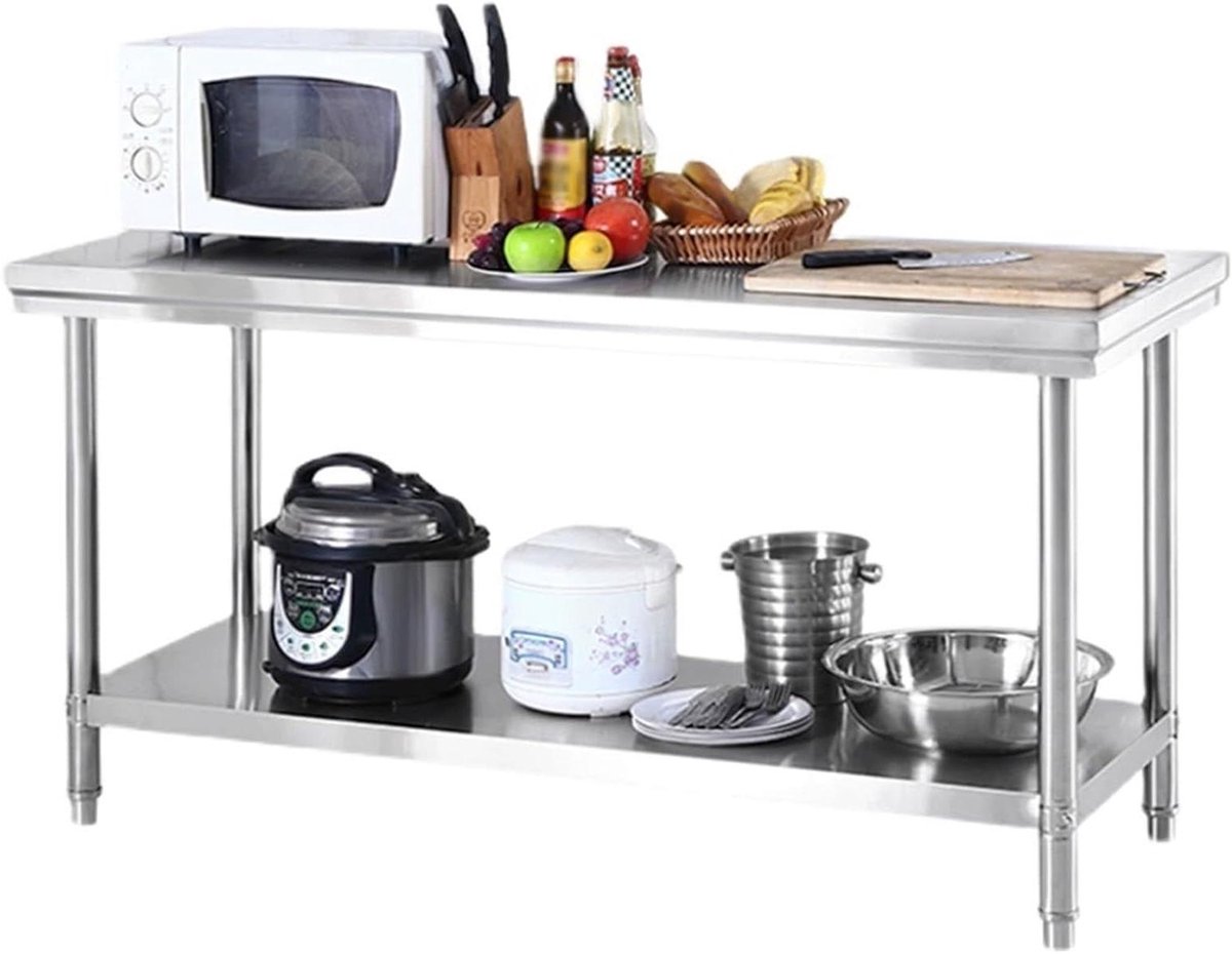 Werktafel RVS - Keukentafel Werkblad - Voedselbereiding - Dubbele Plank - 120x50x80 cm - Zilver