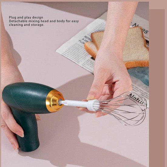Draadloze Handmixer - Elektrische Garde Eierklopper - Bakken en Koken - USB Oplaadbaar - 2 Roerkoppen - Groen — afbeelding 2