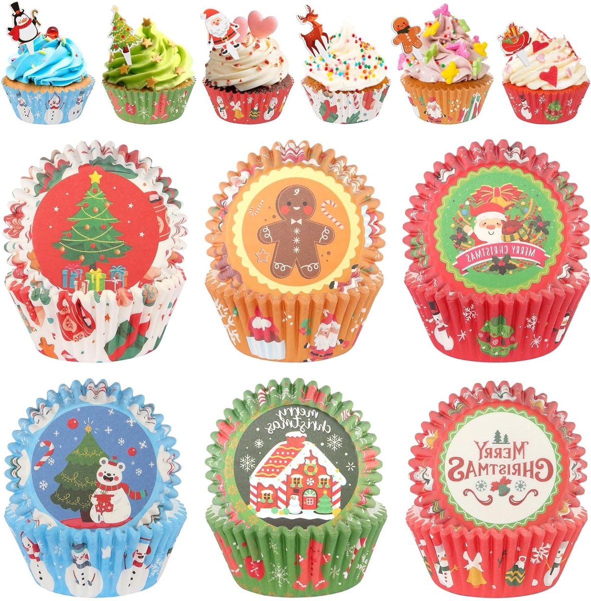 Kerst Muffin Bakvormen Set van 150, Ideaal voor Kerstmis, Cupcakes, Muffins en Bakrecepten, Vetvrij Papier, Bakaccessoires