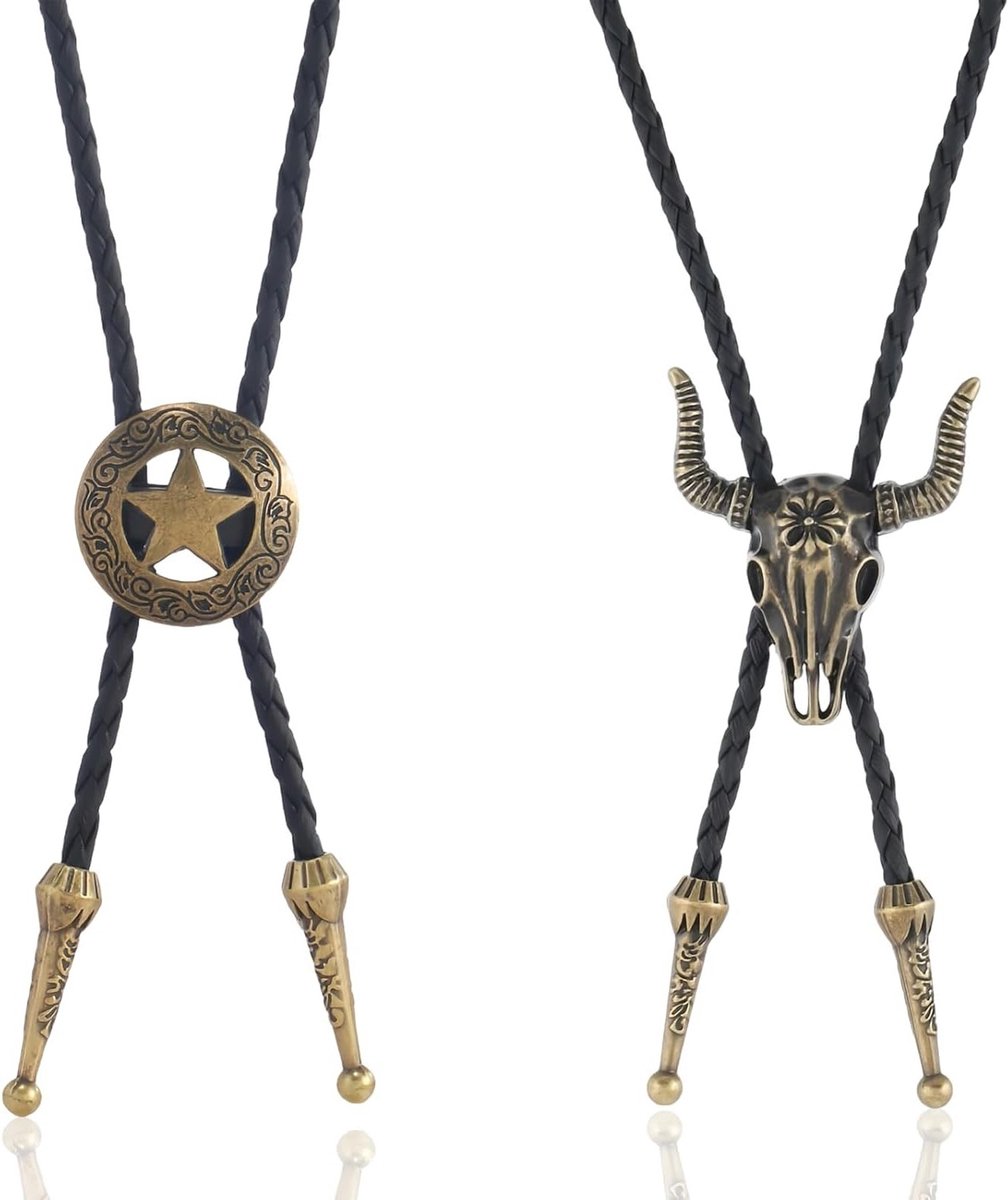 Vintage Skull Bolo Tie van Gevlochten Leer voor Cowboy Kostuumaccessoires voor Mannen en Vrouwen - 70 cm Lang, Perfect voor Feestjes en Thema-avonden