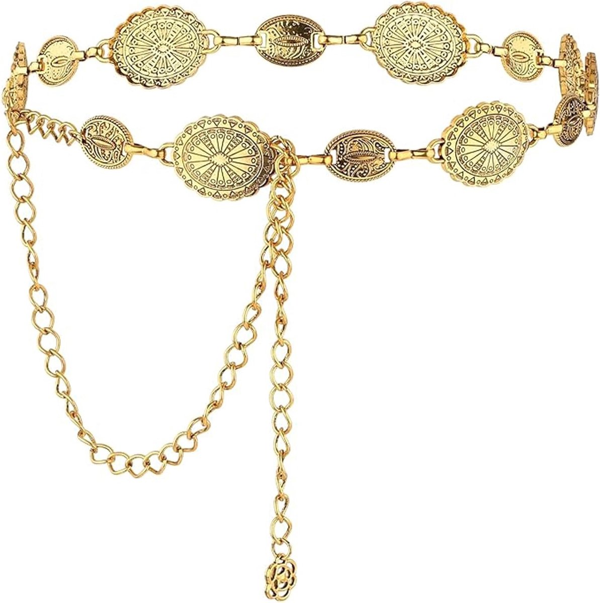 Stijlvolle Gouden Kettingriem voor Vrouwen, Lange Riem met Metalen Gesp, Perfect voor Jurken en Casual Outfits