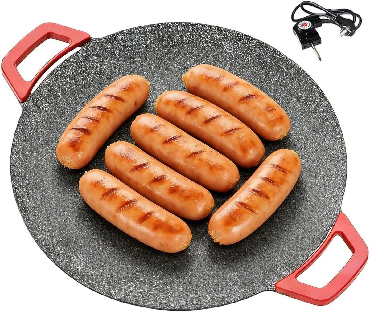 Elektrische Grillplaat - Contactgrill Bakplaat - Buiten Koken - Dubbele Anti-aanbaklaag - 30 cm - Zwart