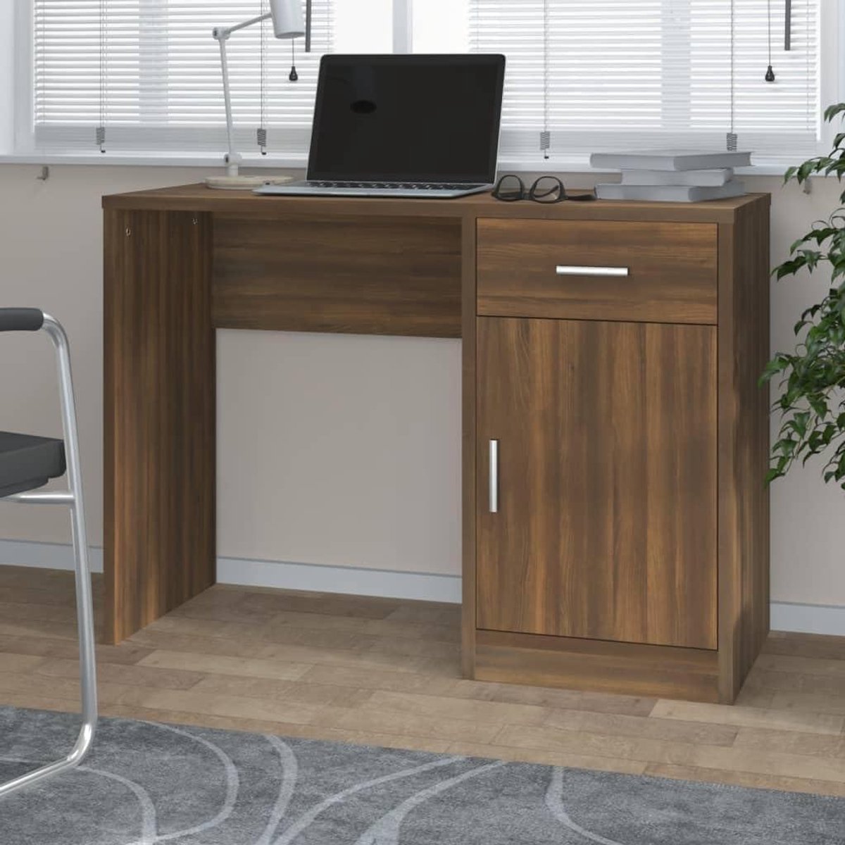 Bureau met Lade - Bureaukast Werktafel - Thuiswerken Organiseren - Stijlvol Design - 100x40x73 cm - Bruine Eik
