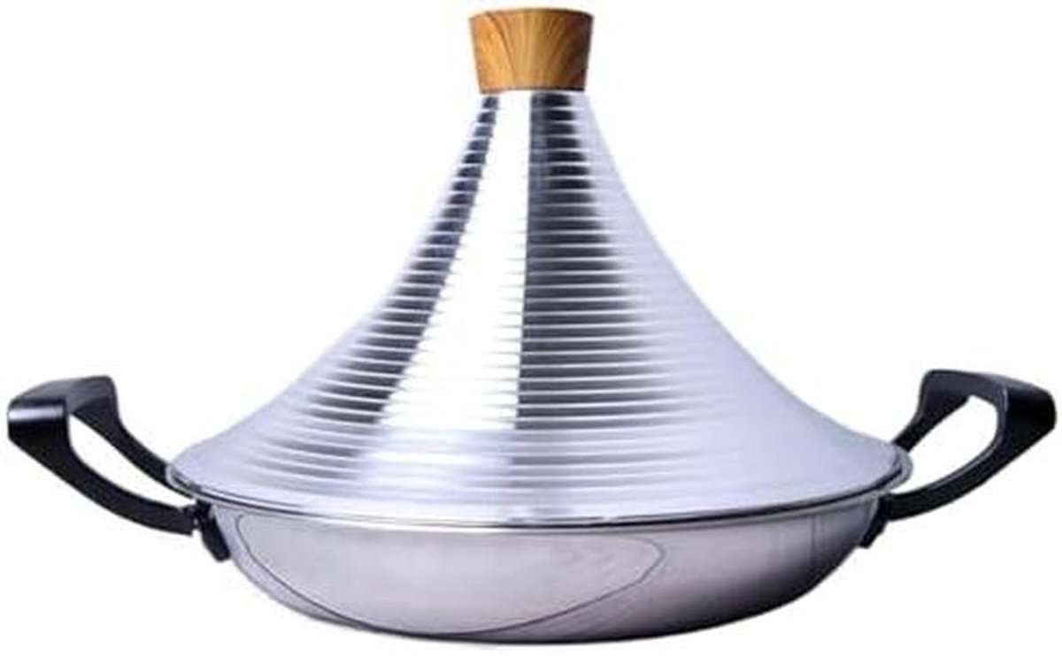 Marokkaanse Tajine - Stoofpot Pan - Slow Cooking - Uniek Conisch Ontwerp - 30 cm - Zilver