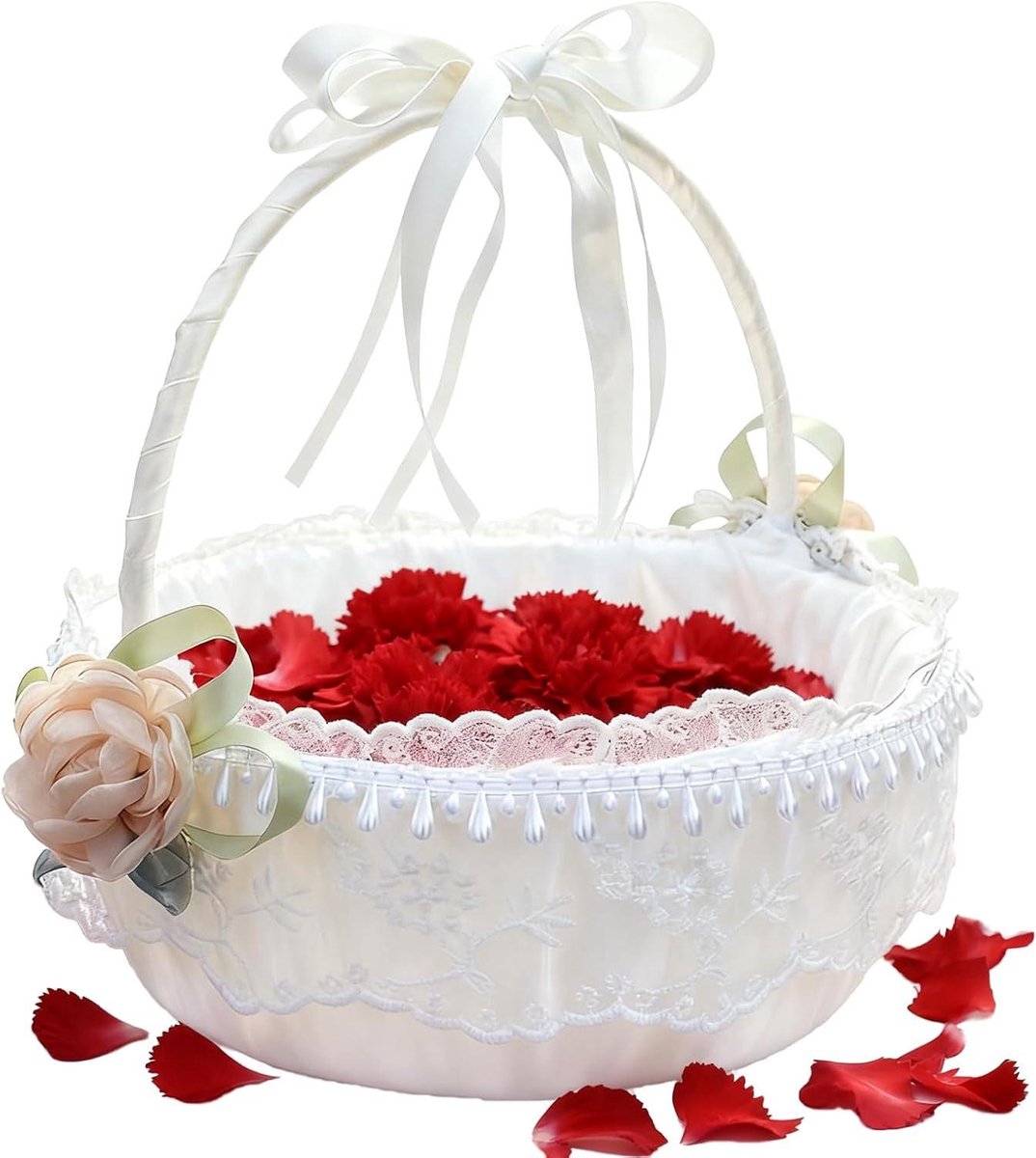 Bloemenmand Kinderen - Bruidsmeisjesmand Decoratie - Bruiloft Aankleding - Inclusief Opvouwbaar Handvat - 24W x 10D x 10H cm - Wit
