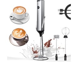 Oplaadbare draagbare elektrische melkschuimer, 3 snelheden, 2 roestvrijstalen kloppers, geschikt voor koffie, latte, shakes en matcha