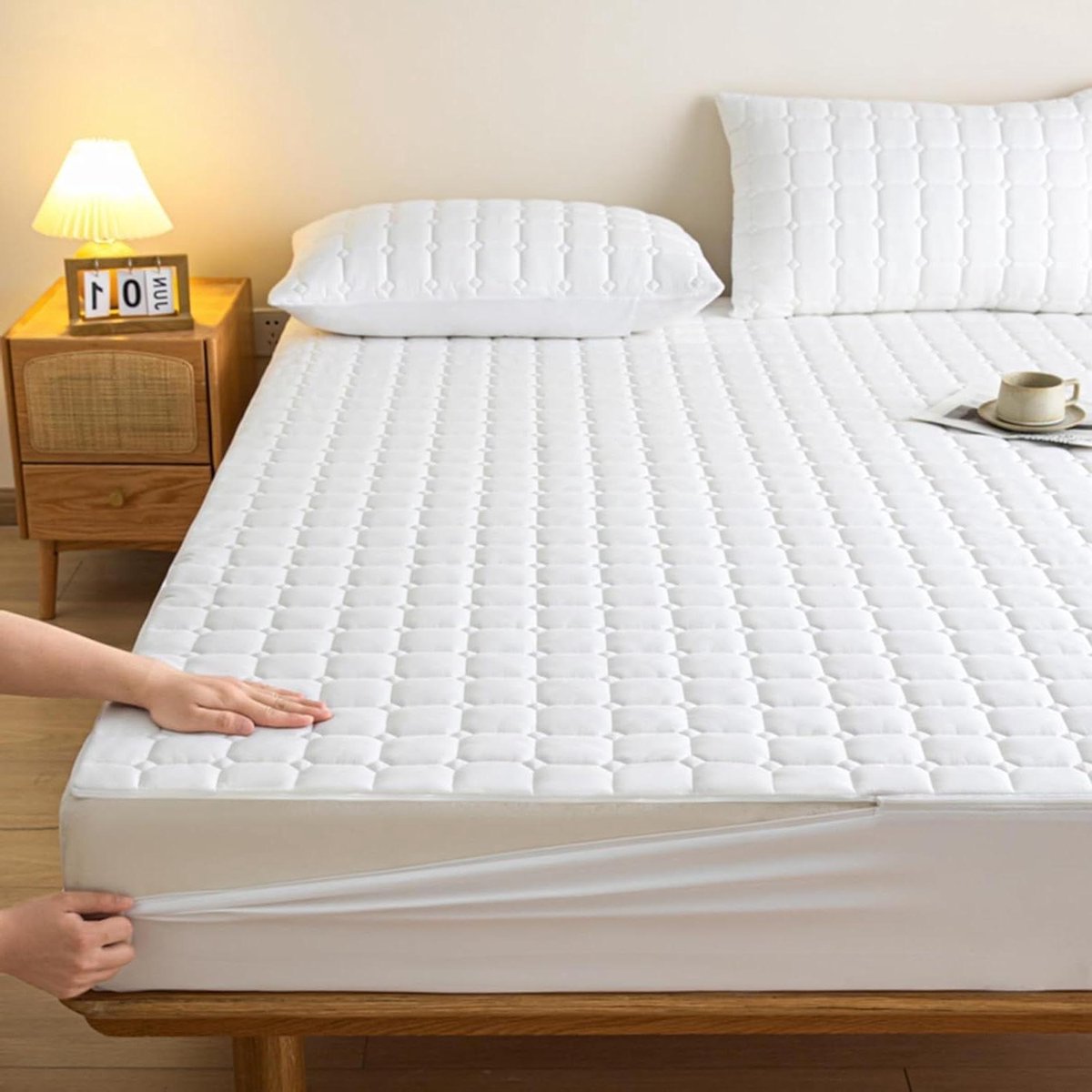 Matrashoes Met Rits - Matrasbeschermer Volledig - Matras Beschermen - Zijdezacht Ademend - 160x200 cm - Wit
