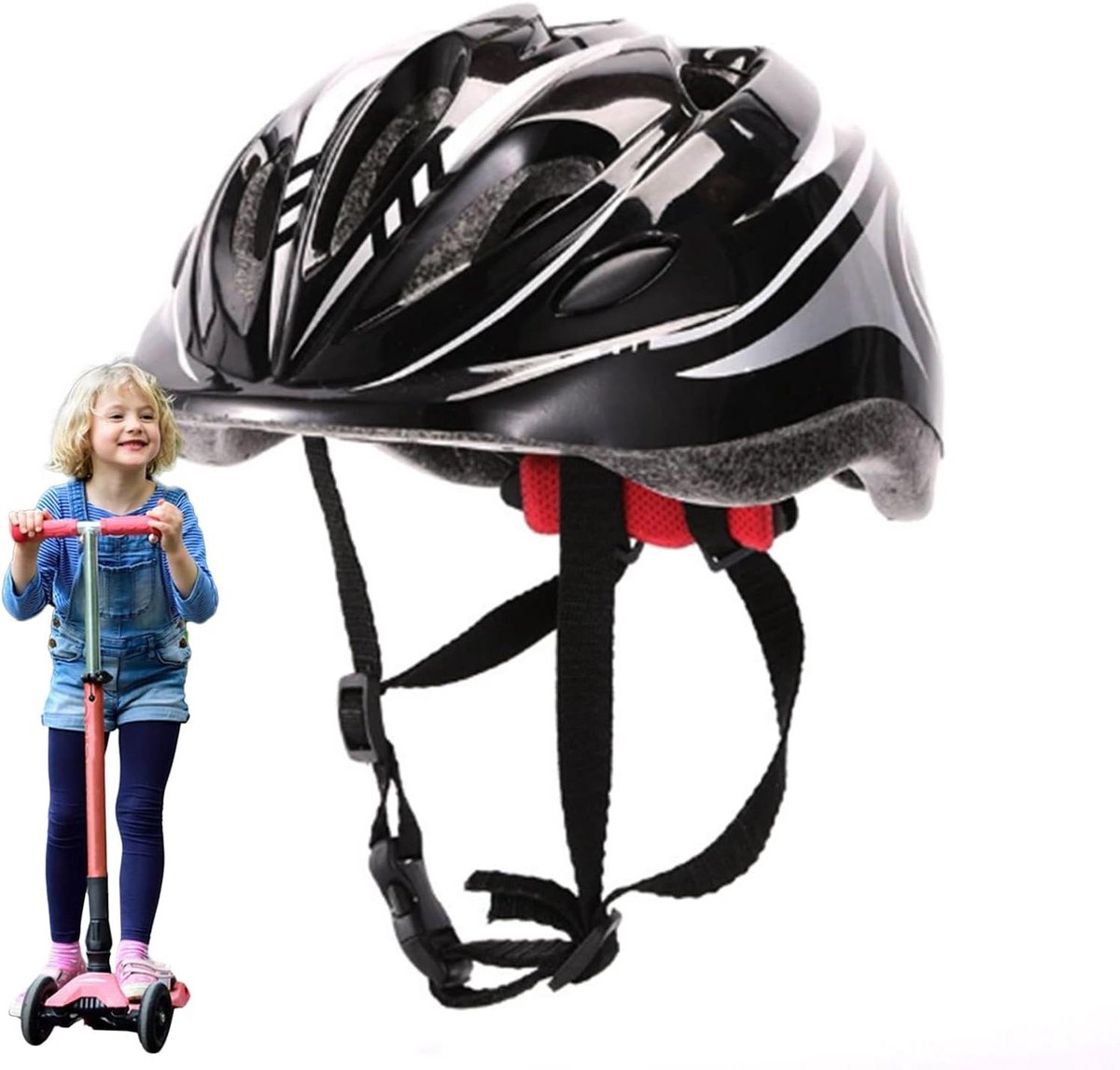 Kinderfietshelm - Veiligheidshelm - Actief Buiten - Verstelbaar Ontwerp - 52-58 cm hoofdomtrek - Zwart