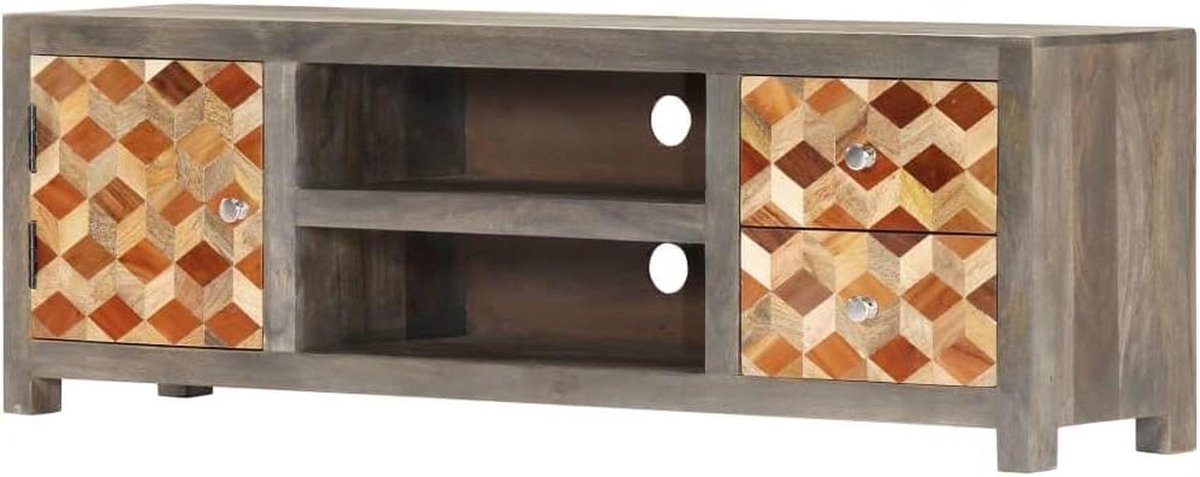 Televisietafel - Tv-meubel - Woonkamer Inrichting - Massief Mangohout - 120 x 30 x 40 cm - Grijs