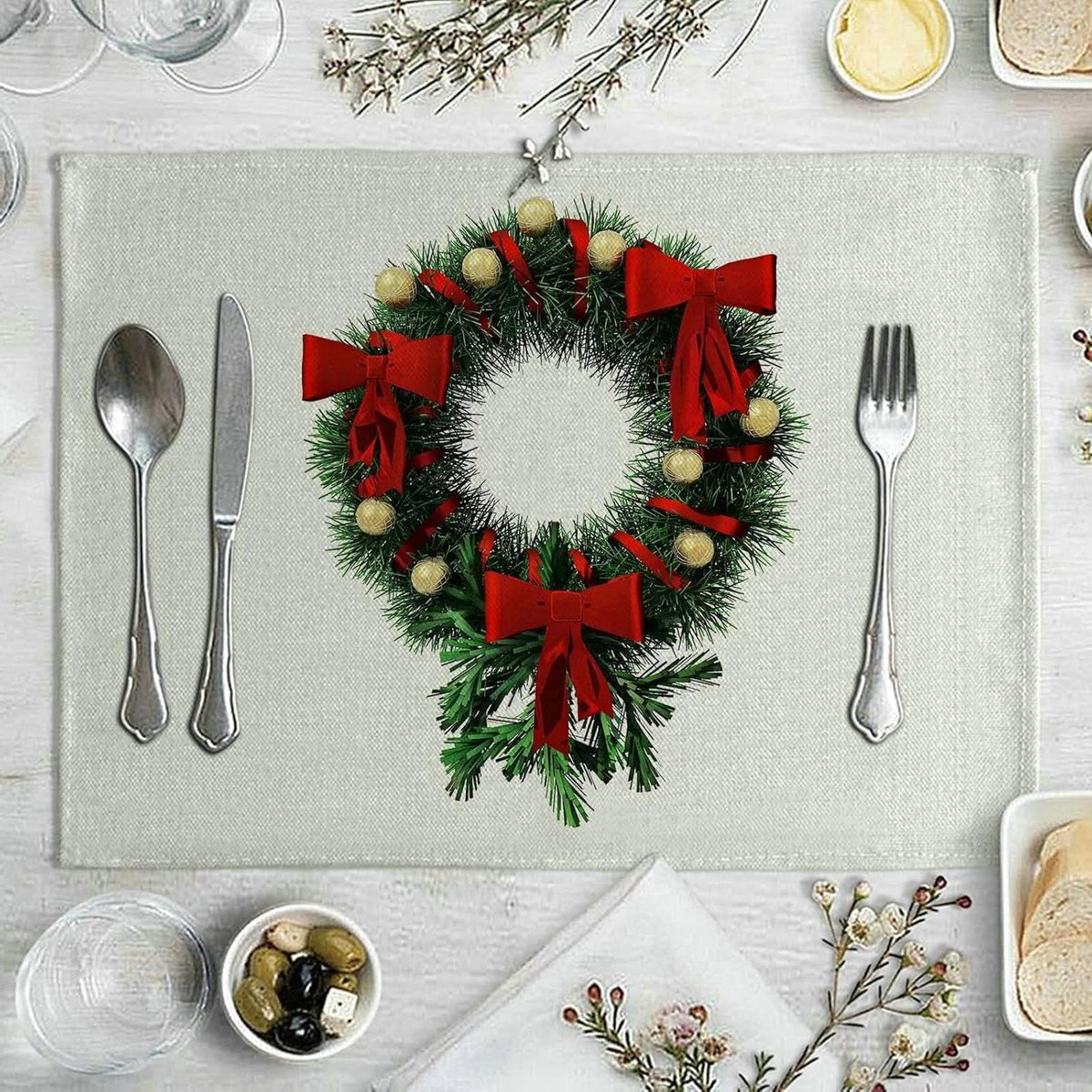 Placemats Set - Tafelonderleggers - Eettafel Decoratie - Katoen Linnen - 42x32cm - Rood Groen