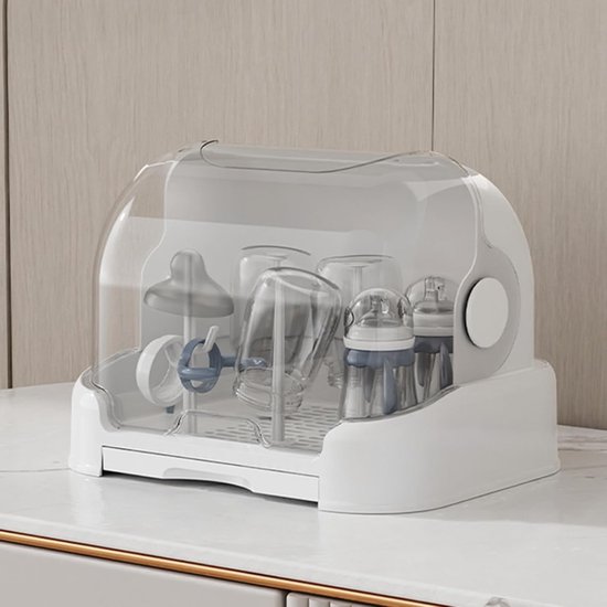 Baby Opbergorganizer - Fles Droogrek - Baby Spullen Opslag - Stofvrij Deksel - 26 cm - Wit — afbeelding 4