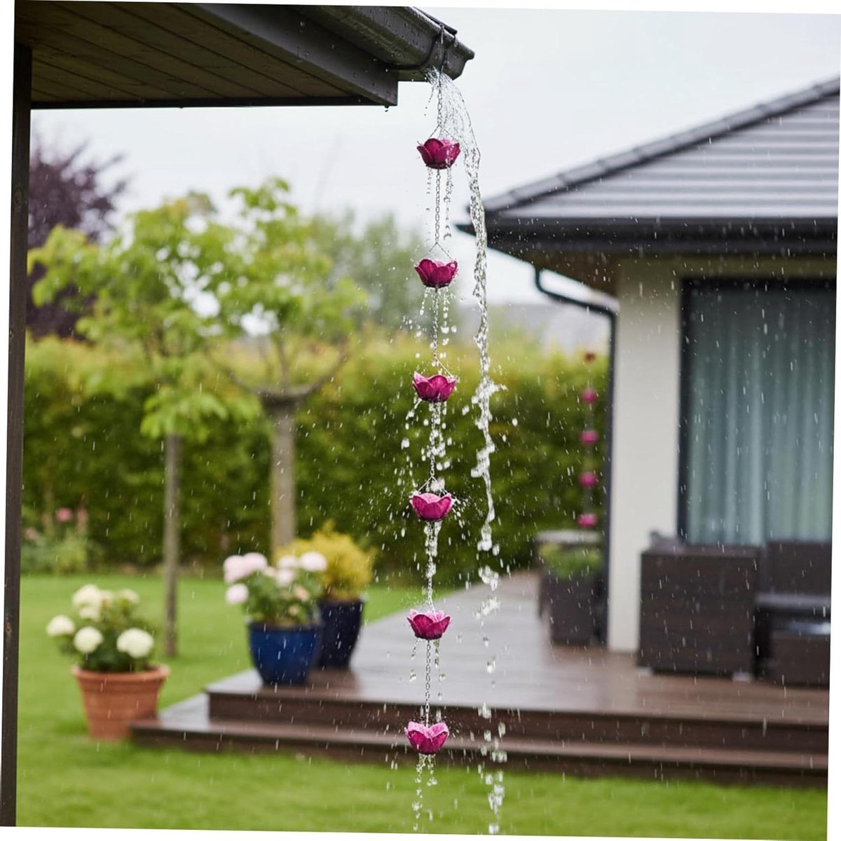 Regenkettingen Decoratief - Gootketting Waterornament - Tuindecoratie Afvoer - Bloemen Rozen Ontwerp - 225 cm - Zwart