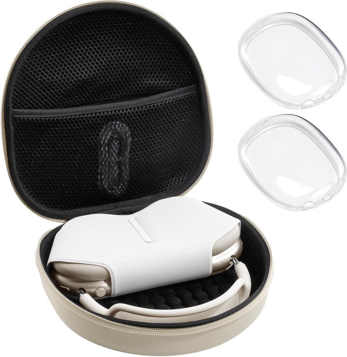 Hard Case voor AirPods Max 2024/2020, Draagtas met Silicone Oorkussens en Mesh Pocket, Beschermende Opbergtas voor Hoofdtelefoon en Accessoires