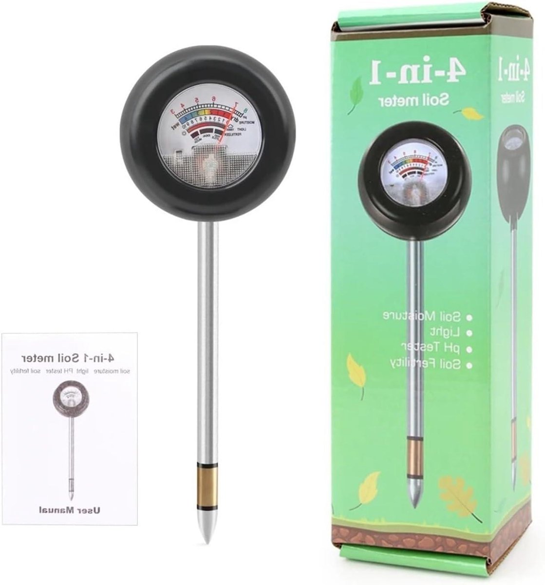 Bodemtester - PH Meter Bodem - Planten Verzorgen - 4-in-1 Meting - 165 mm sonde - Zilver