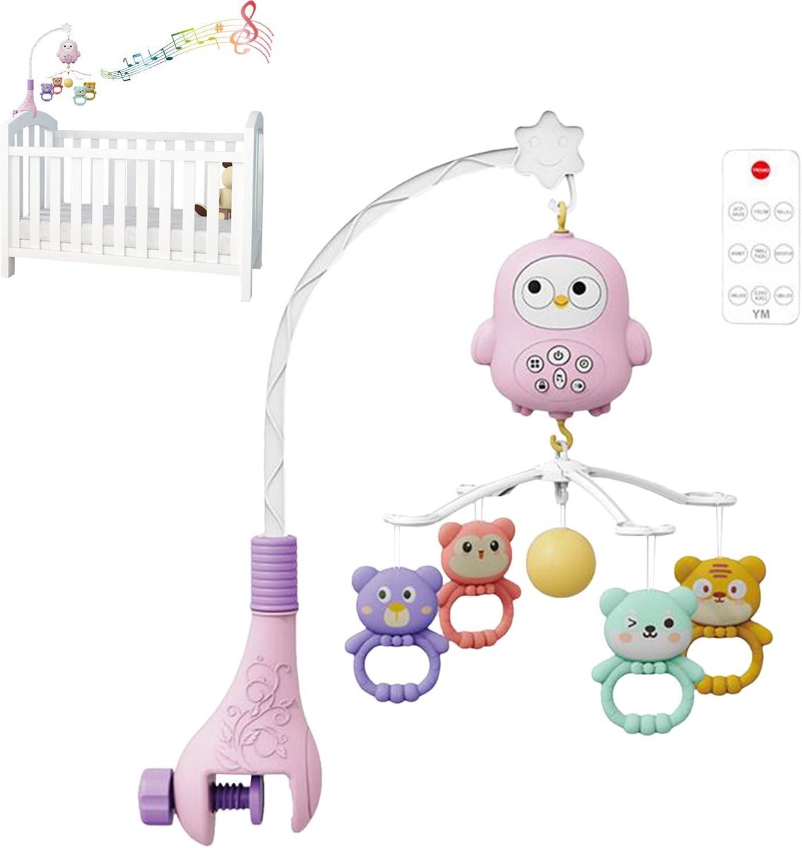 Baby Mobiel - Wieg Mobiel Rammelaar - Baby Slaap Bevorderen - Aanraakbediening Muziek - 40 x 25 x 48 cm