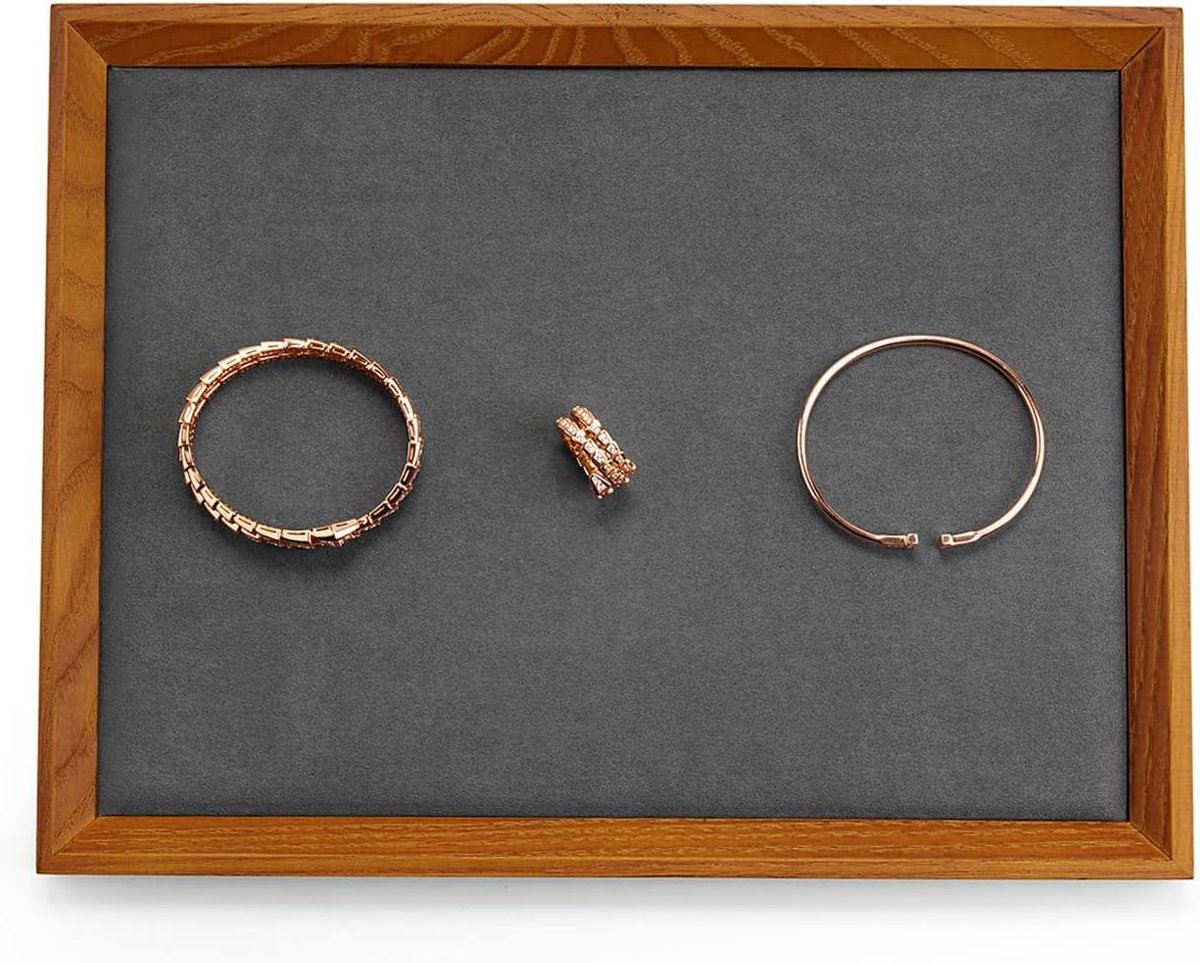 Houten sieradenbox met lades, organizer en display tray in 4 stijlen - 12 x 9,3 x 2,5 cm, grijs, perfect voor sieradenopslag en -organisatie