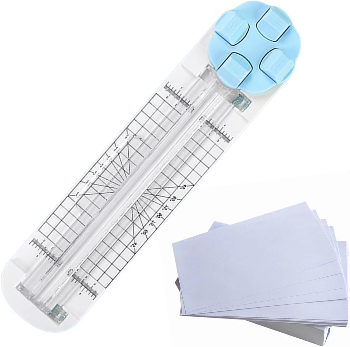 Papiersnijder Schuifregelaar - Snijmachine Papier - Knutselprojecten Uitvoeren - 4-in-1 Multifunctioneel - 36 x 9 x 3 cm - Blauw