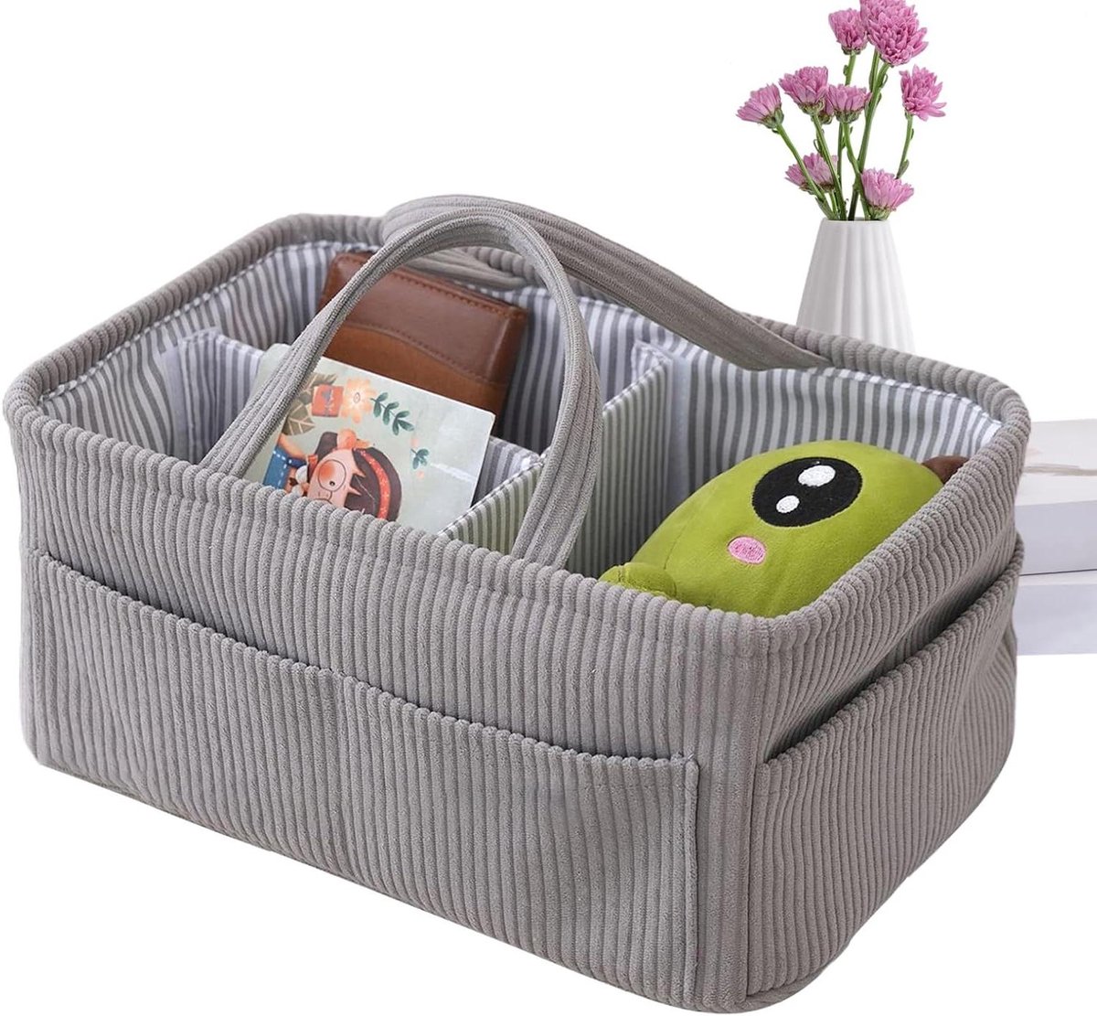 Luiermand Organizer - Luierhouder Tas - Babyverzorging Thuis - Zacht Corduroy Materiaal - 38x25x18cm - Grijs
