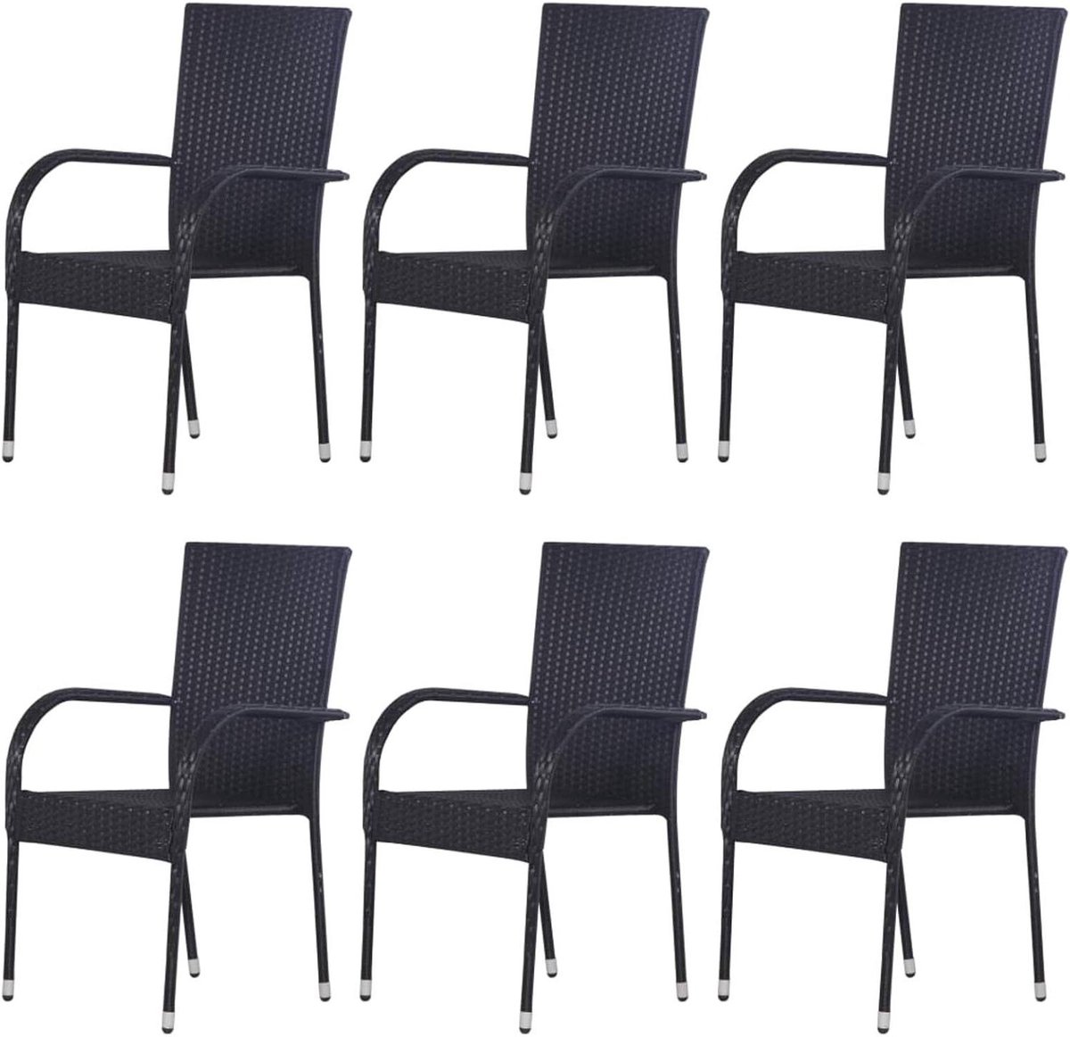 Stapelbare Buitenstoelen - Tuinstoelen Rotan - Buiten Eten - Waterdicht Duurzaam - 6 stuks - Zwart