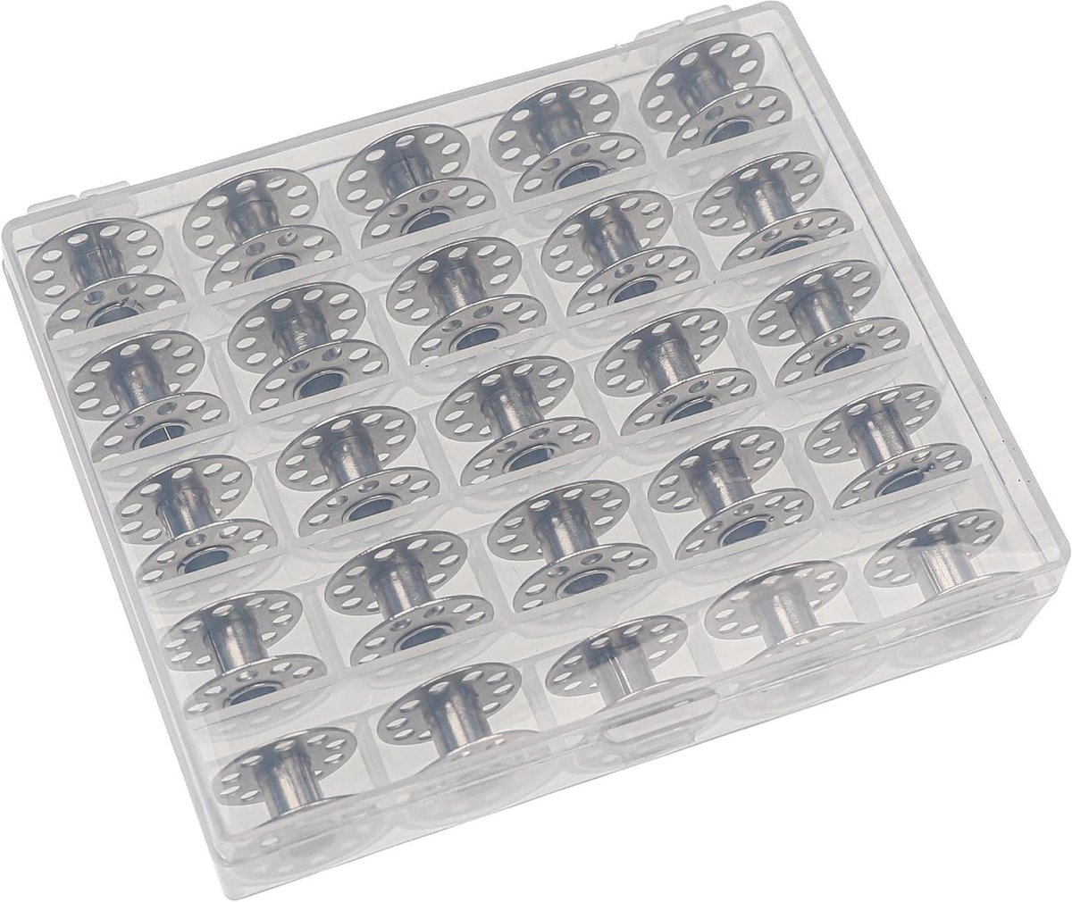 Spoelbox Naaimachine - Spoelenhouder Naaiaccessoires - Naaigerei Organiseren - Transparant Deksel - 12 x 10 x 2.5 cm - Transparant Zilver