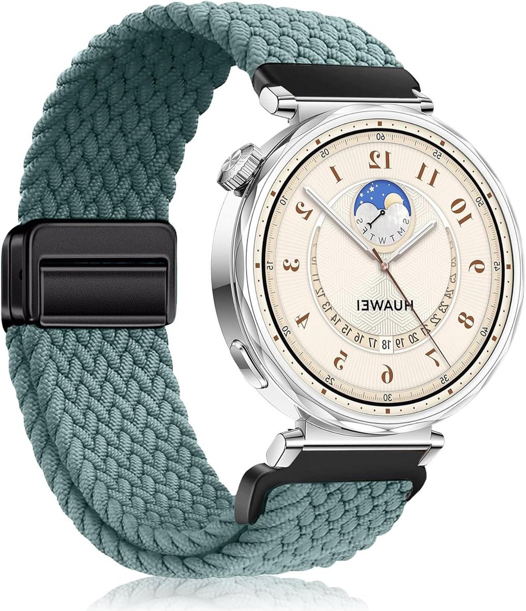 Gevlochten Horlogeband - Nylon Band - Smartwatch Personaliseren - Magnetische Sluiting - 18 mm - Zwart