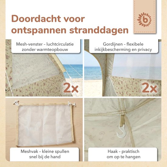 Strandtent Pop-up - Zonnetent Schuilplek - Strand Bescherming - Quick-Up Systeem - XXL - Vintage Flowers — afbeelding 3