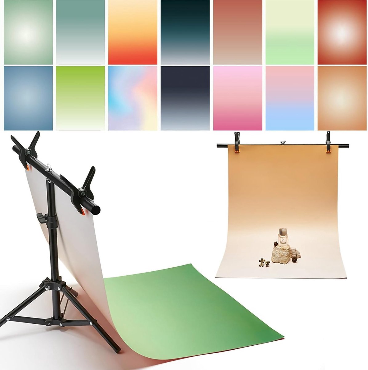7-Pack 3D Cascading Foto Achtergrond met Coaster, Dubbelzijdig, 14 Patroon Opties voor Voedsel, Sieraden en Makeup