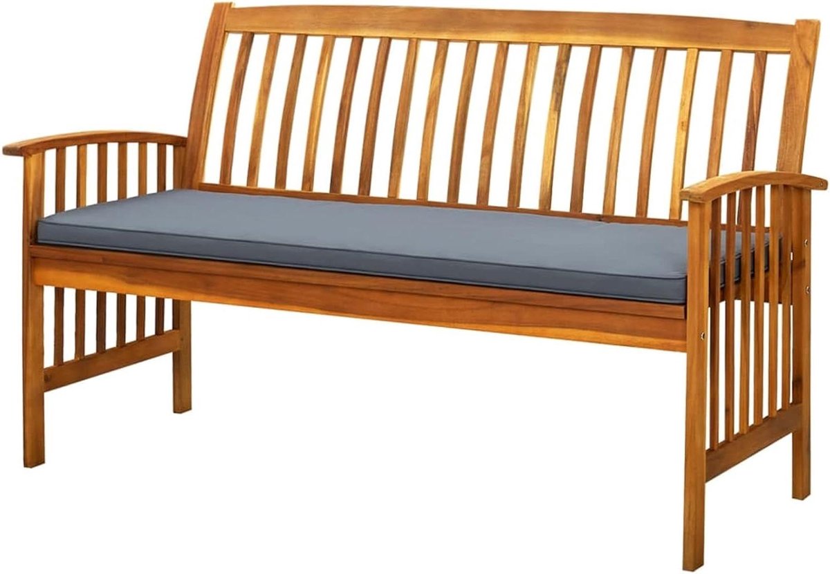 Houten Tuinbank - Buitenbank - Ontspannen Buiten - Inclusief Comfortabel Kussen - 147 cm - Natuurlijk Hout