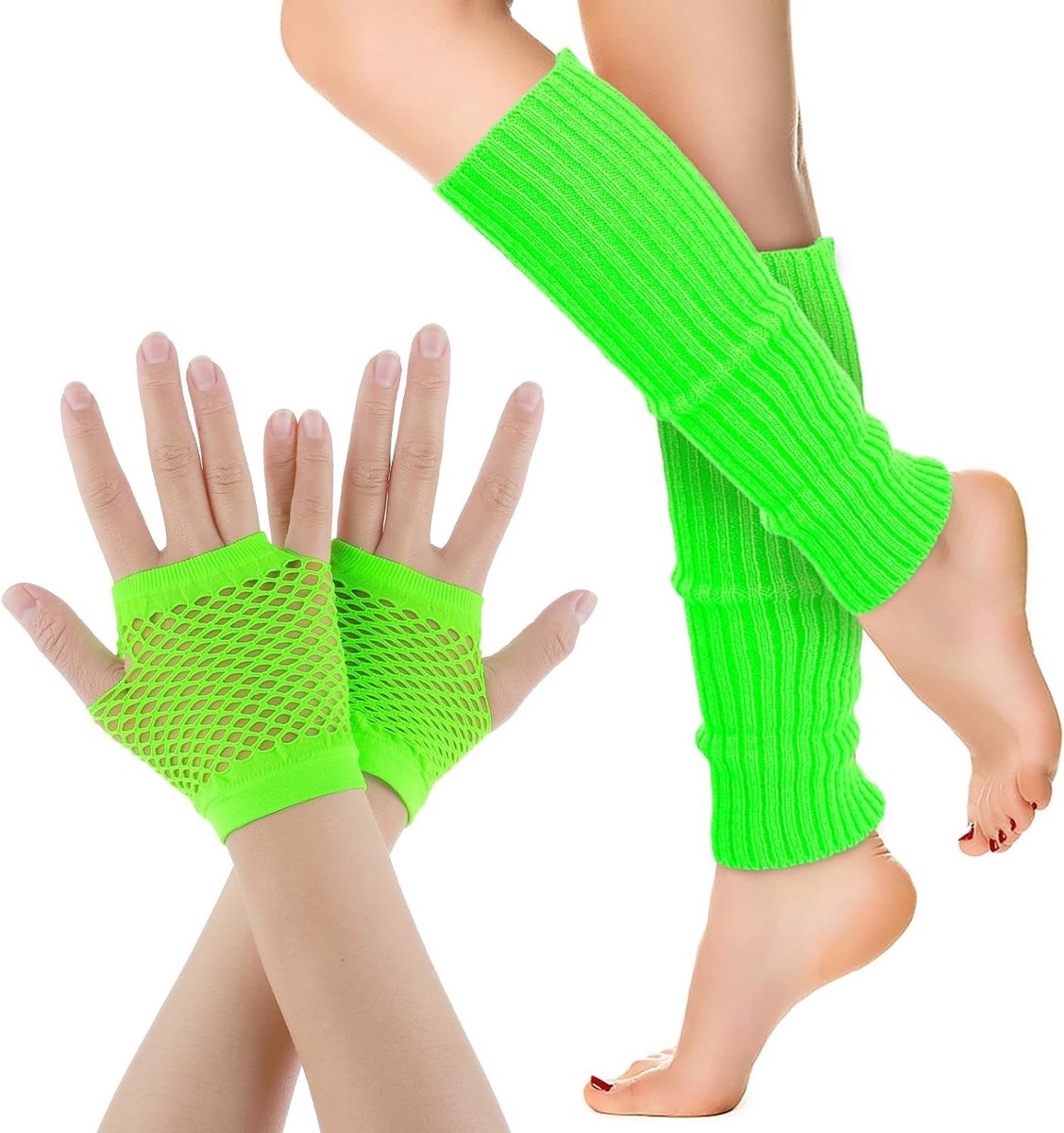 Neon Beenwarmers en Visnet Handschoenen Set voor 80s Kostuum Accessoires, Feestoutfits en Sport Yoga Benodigdheden