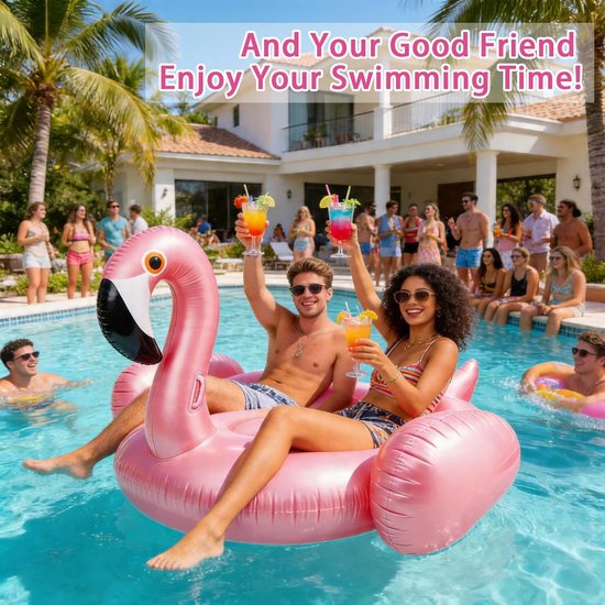 Opblaasbare Flamingo Ligstoel - Zwembad Luchtbed - Ontspannen in Water - Tropisch Bladeren Design — afbeelding 3
