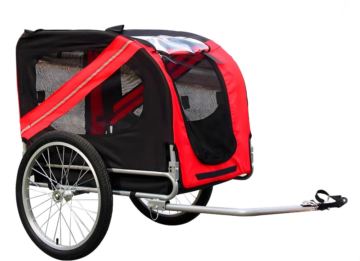 AHD® Fietskar - Hondenbuggy - Hondenfietskar - Hondenfietskar Opvouwbaar - Rood/Zwart - 130cm x 70cm x 78cm