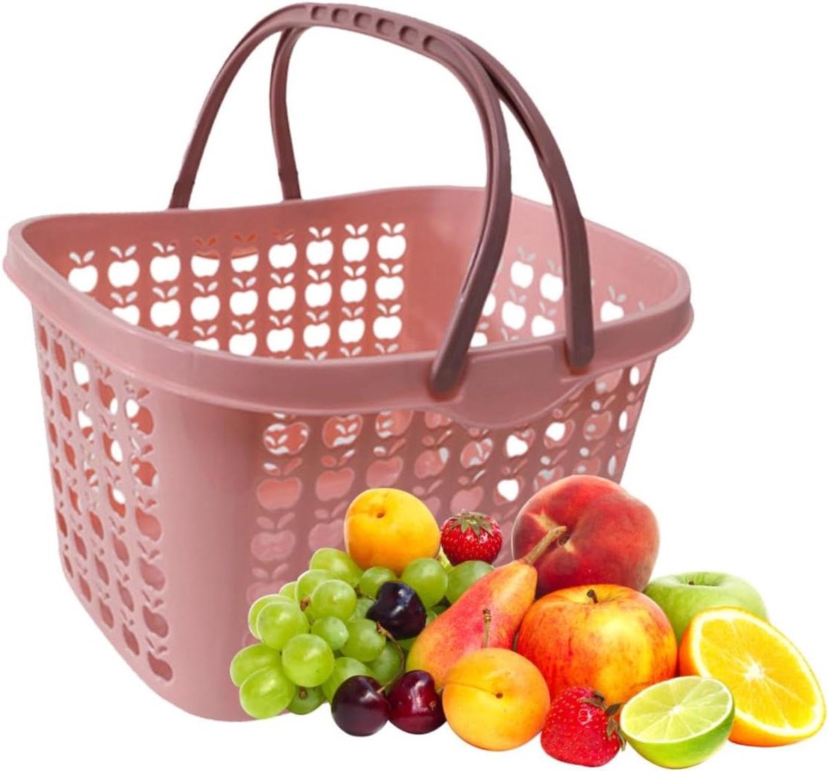 Plastic Winkelmand - Opbergmand Keuken - Boodschappen Doen - Met Handvat - 1 Stuks - Roze
