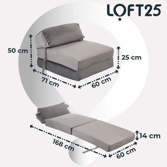 Z-Vouwbed Stoel - Gastenbed Matras - Ontspannen Zitten - Ergonomisch Ontworpen - 60x168 cm - Leisteen — afbeelding 2