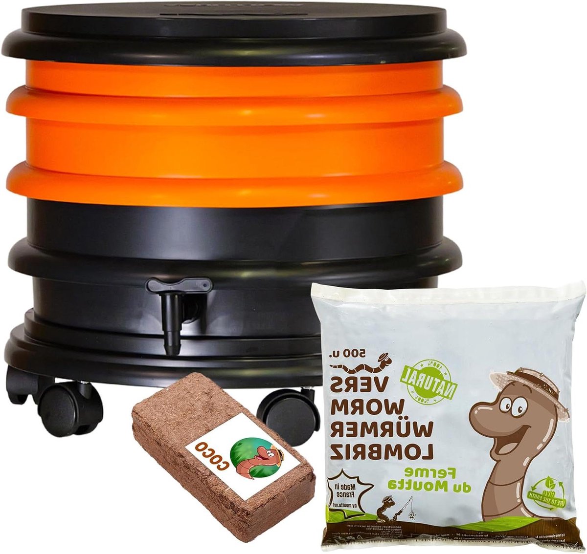 Wormenbak Compostbak - Lombricomposter Bak - Organisch Afval Verwerken - Twee Bakken Stapelbaar - 32 Liter - Oranje