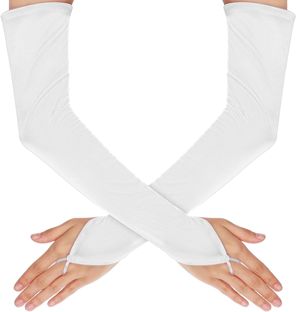 Elegante Satijnen Ellebooglange Vingerloze Handschoenen in Wit voor Bruiloften, Fotografie en Feestjes - Perfecte Accessoires voor 20's Kostuums